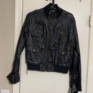Black leather bomber jacket